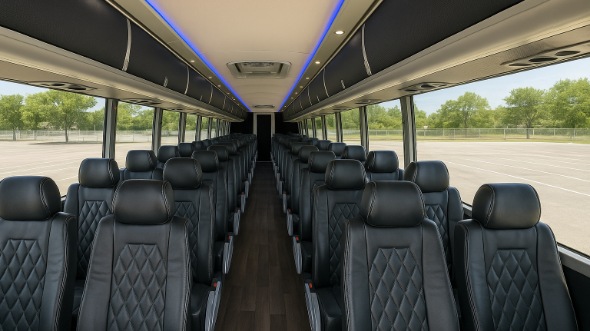 Interior of Charter Bus Company Raleigh's 50 Passenger Charter Bus in Raleigh