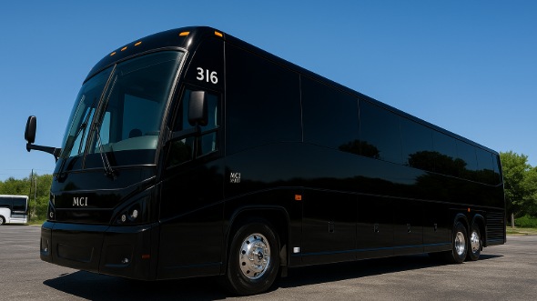 Exterior of Charter Bus Company Fayetteville's 54 Passenger Charter Bus in Fayetteville